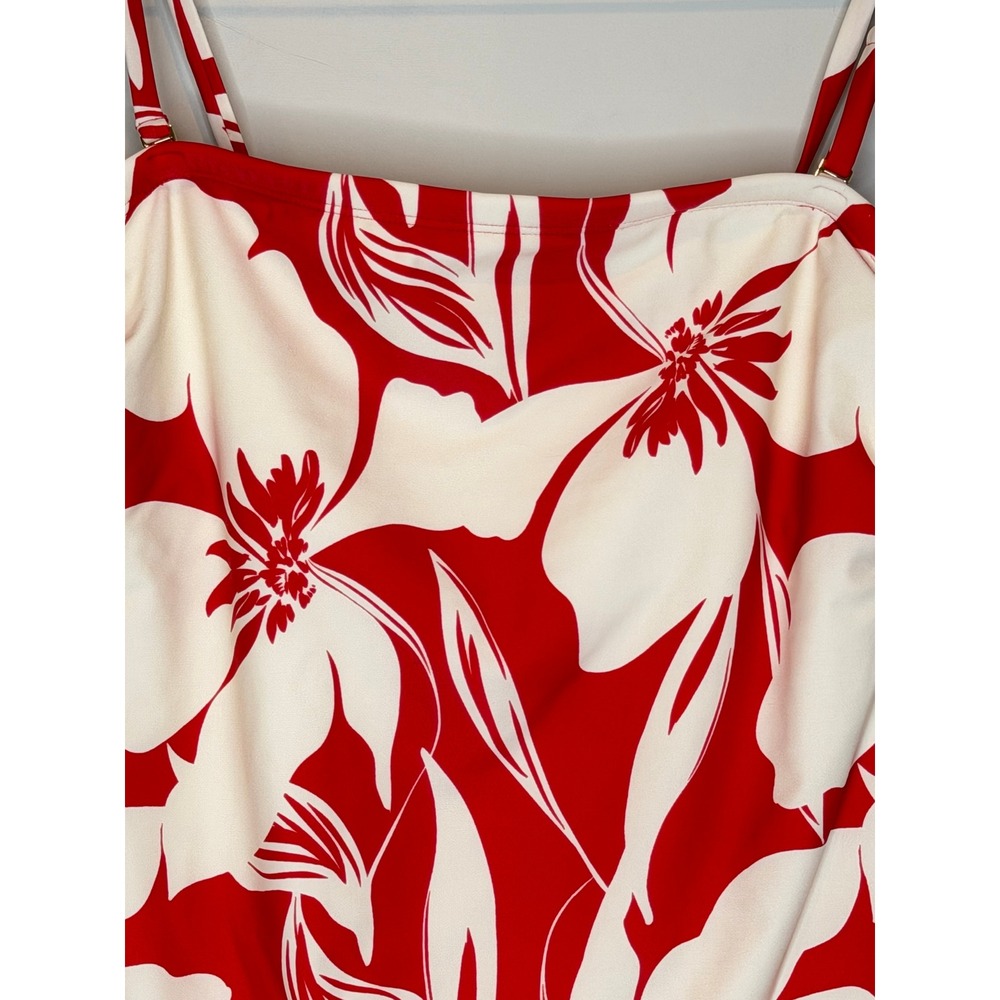 Shade & Shore Red White Floral One Piece Swimsuit Adjustable Straps Medium - Picture 2 of 8